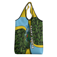 Saint Lucia Parrot Grocery Bag with Tropical Palm Leaf and Flag Color Wave Design - Wonder Print Shop