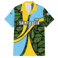 Saint Lucia Parrot Hawaiian Shirt with Tropical Palm Leaf and Flag Color Wave Design - Wonder Print Shop