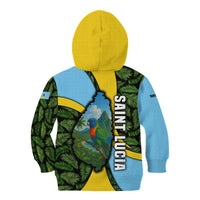Saint Lucia Parrot Kid Hoodie with Tropical Palm Leaf and Flag Color Wave Design - Wonder Print Shop