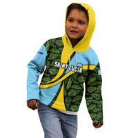 Saint Lucia Parrot Kid Hoodie with Tropical Palm Leaf and Flag Color Wave Design - Wonder Print Shop