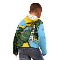 Saint Lucia Parrot Kid Hoodie with Tropical Palm Leaf and Flag Color Wave Design - Wonder Print Shop