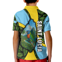 Saint Lucia Parrot Kid Polo Shirt with Tropical Palm Leaf and Flag Color Wave Design - Wonder Print Shop