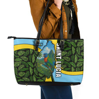 Saint Lucia Parrot Leather Tote Bag with Tropical Palm Leaf and Flag Color Wave Design - Wonder Print Shop