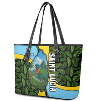 Saint Lucia Parrot Leather Tote Bag with Tropical Palm Leaf and Flag Color Wave Design - Wonder Print Shop