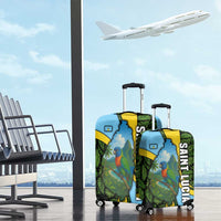 Saint Lucia Parrot Luggage Cover with Tropical Palm Leaf and Flag Color Wave Design - Wonder Print Shop