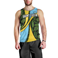 Saint Lucia Parrot Men Tank Top with Tropical Palm Leaf and Flag Color Wave Design - Wonder Print Shop