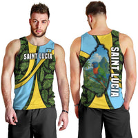 Saint Lucia Parrot Men Tank Top with Tropical Palm Leaf and Flag Color Wave Design - Wonder Print Shop