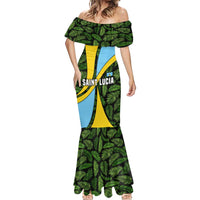 Saint Lucia Parrot Mermaid Dress with Tropical Palm Leaf and Flag Color Wave Design - Wonder Print Shop