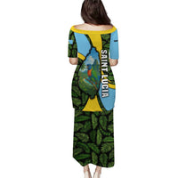 Saint Lucia Parrot Puletasi with Tropical Palm Leaf and Flag Color Wave Design - Wonder Print Shop