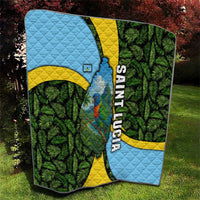 Saint Lucia Parrot Quilt with Tropical Palm Leaf and Flag Color Wave Design - Wonder Print Shop