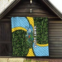 Saint Lucia Parrot Quilt with Tropical Palm Leaf and Flag Color Wave Design - Wonder Print Shop
