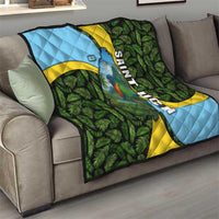 Saint Lucia Parrot Quilt with Tropical Palm Leaf and Flag Color Wave Design - Wonder Print Shop