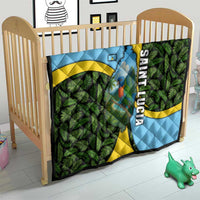 Saint Lucia Parrot Quilt with Tropical Palm Leaf and Flag Color Wave Design - Wonder Print Shop