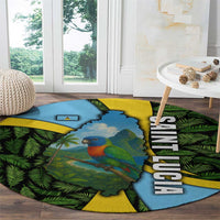 Saint Lucia Parrot Round Carpet with Tropical Palm Leaf and Flag Color Wave Design - Wonder Print Shop