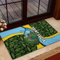 Saint Lucia Parrot Rubber Doormat with Tropical Palm Leaf and Flag Color Wave Design - Wonder Print Shop