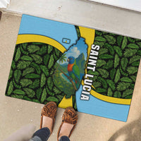 Saint Lucia Parrot Rubber Doormat with Tropical Palm Leaf and Flag Color Wave Design - Wonder Print Shop