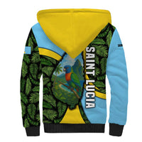 Saint Lucia Parrot Sherpa Hoodie with Tropical Palm Leaf and Flag Color Wave Design - Wonder Print Shop
