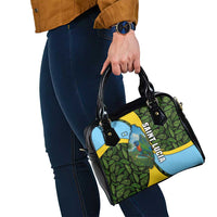 Saint Lucia Parrot Shoulder Handbag with Tropical Palm Leaf and Flag Color Wave Design - Wonder Print Shop