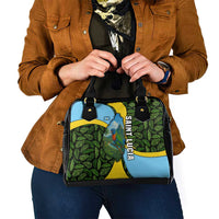 Saint Lucia Parrot Shoulder Handbag with Tropical Palm Leaf and Flag Color Wave Design - Wonder Print Shop