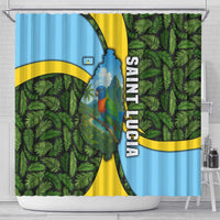 Saint Lucia Parrot Shower Curtain with Tropical Palm Leaf and Flag Color Wave Design - Wonder Print Shop