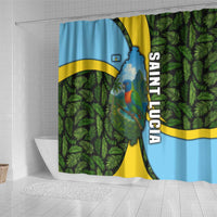 Saint Lucia Parrot Shower Curtain with Tropical Palm Leaf and Flag Color Wave Design - Wonder Print Shop