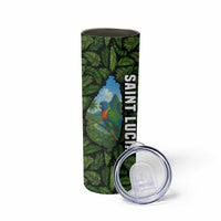 Saint Lucia Parrot Skinny Tumbler with Tropical Palm Leaf and Flag Color Wave Design - Wonder Print Shop