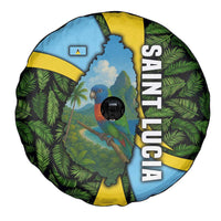 Saint Lucia Parrot Spare Tire Cover with Tropical Palm Leaf and Flag Color Wave Design - Wonder Print Shop