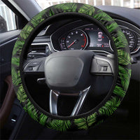 Saint Lucia Parrot Steering Wheel Cover with Tropical Palm Leaf and Flag Color Wave Design - Wonder Print Shop