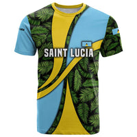 Saint Lucia Parrot T Shirt with Tropical Palm Leaf and Flag Color Wave Design - Wonder Print Shop