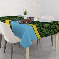 Saint Lucia Parrot Tablecloth with Tropical Palm Leaf and Flag Color Wave Design - Wonder Print Shop