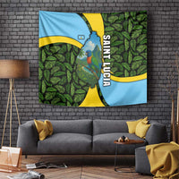 Saint Lucia Parrot Tapestry with Tropical Palm Leaf and Flag Color Wave Design - Wonder Print Shop