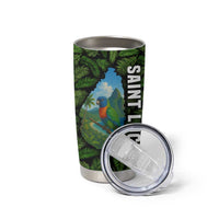 Saint Lucia Parrot Tumbler Cup with Tropical Palm Leaf and Flag Color Wave Design - Wonder Print Shop
