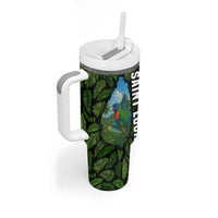 Saint Lucia Parrot Tumbler With Handle with Tropical Palm Leaf and Flag Color Wave Design - Wonder Print Shop