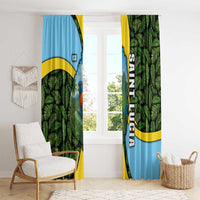 Saint Lucia Parrot Window Curtain with Tropical Palm Leaf and Flag Color Wave Design - Wonder Print Shop