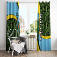 Saint Lucia Parrot Window Curtain with Tropical Palm Leaf and Flag Color Wave Design - Wonder Print Shop