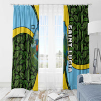 Saint Lucia Parrot Window Curtain with Tropical Palm Leaf and Flag Color Wave Design - Wonder Print Shop