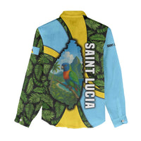 Saint Lucia Parrot Women Casual Shirt with Tropical Palm Leaf and Flag Color Wave Design - Wonder Print Shop