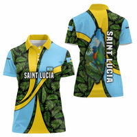 Saint Lucia Parrot Women Polo Shirt with Tropical Palm Leaf and Flag Color Wave Design - Wonder Print Shop