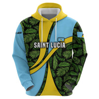 Saint Lucia Parrot Zip Hoodie with Tropical Palm Leaf and Flag Color Wave Design - Wonder Print Shop
