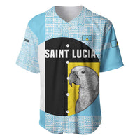 Saint Lucia Graphic Parrot Baseball Jersey with Tribal Pattern and Minimalist Blue Black Design - Wonder Print Shop