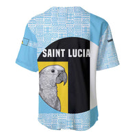 Saint Lucia Graphic Parrot Baseball Jersey with Tribal Pattern and Minimalist Blue Black Design - Wonder Print Shop