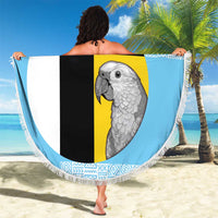 Saint Lucia Graphic Parrot Beach Blanket with Tribal Pattern and Minimalist Blue Black Design - Wonder Print Shop