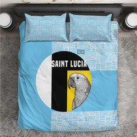 Saint Lucia Graphic Parrot Bedding Set with Tribal Pattern and Minimalist Blue Black Design - Wonder Print Shop