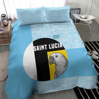 Saint Lucia Graphic Parrot Bedding Set with Tribal Pattern and Minimalist Blue Black Design - Wonder Print Shop