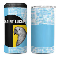 Saint Lucia Graphic Parrot 4 in 1 Can Cooler Tumbler with Tribal Pattern and Minimalist Blue Black Design - Wonder Print Shop