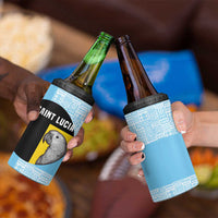 Saint Lucia Graphic Parrot 4 in 1 Can Cooler Tumbler with Tribal Pattern and Minimalist Blue Black Design - Wonder Print Shop