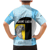 Saint Lucia Graphic Parrot Family Matching Mermaid Dress and Hawaiian Shirt with Tribal Pattern and Minimalist Blue Black Design - Wonder Print Shop