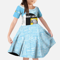 Saint Lucia Graphic Parrot Family Matching Off Shoulder Maxi Dress and Hawaiian Shirt with Tribal Pattern and Minimalist Blue Black Design - Wonder Print Shop