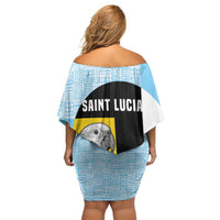 Saint Lucia Graphic Parrot Family Matching Off Shoulder Short Dress and Hawaiian Shirt with Tribal Pattern and Minimalist Blue Black Design - Wonder Print Shop
