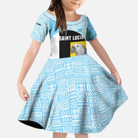 Saint Lucia Graphic Parrot Family Matching Short Sleeve Bodycon Dress and Hawaiian Shirt with Tribal Pattern and Minimalist Blue Black Design - Wonder Print Shop